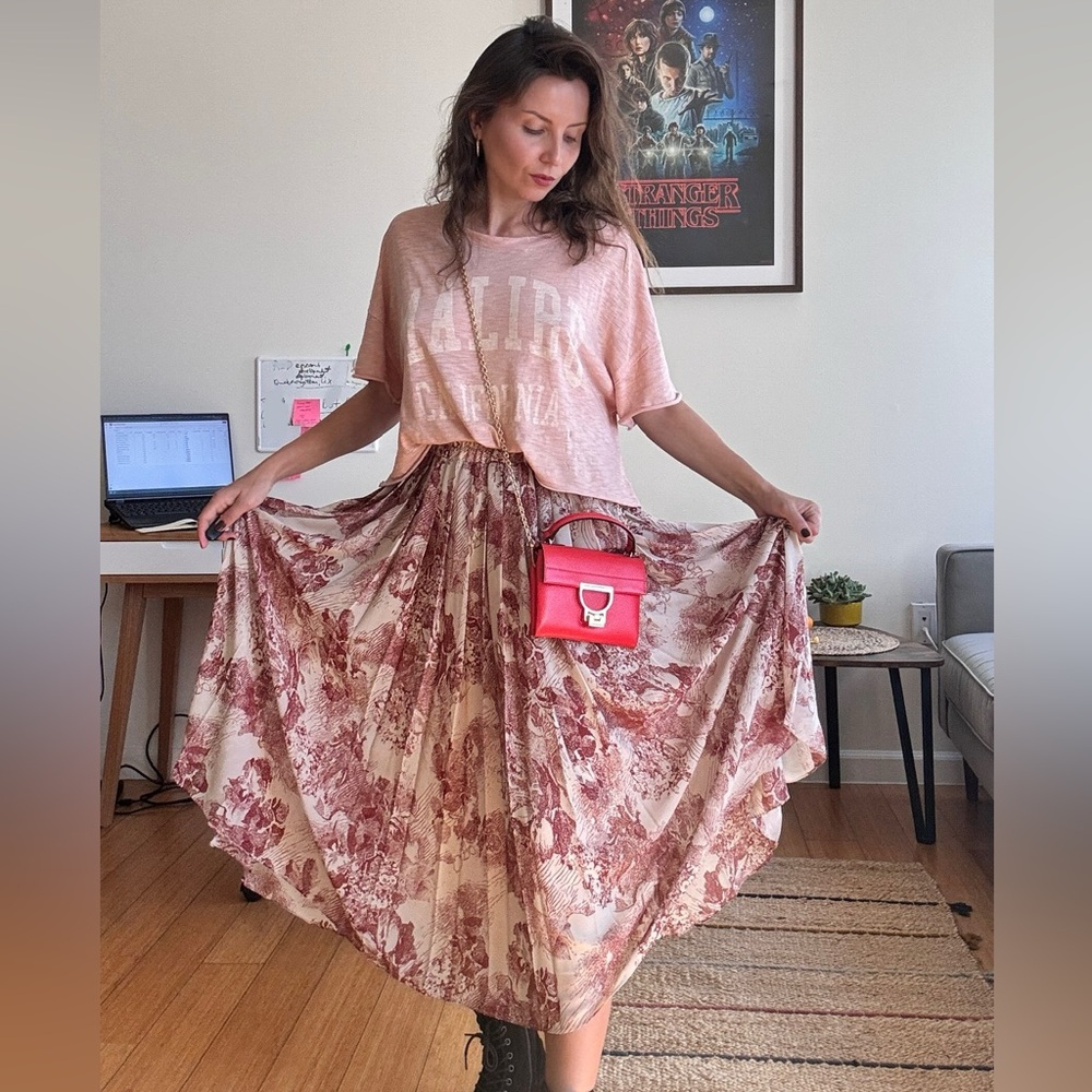 “The Only Alice” Floral Pink and Cream Skirt